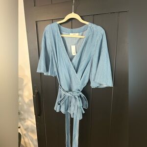 Chambray tie peplum top
